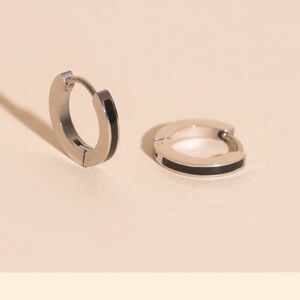 NEW Oh Clem Color Huggie Hoop Earrings Black and Silver